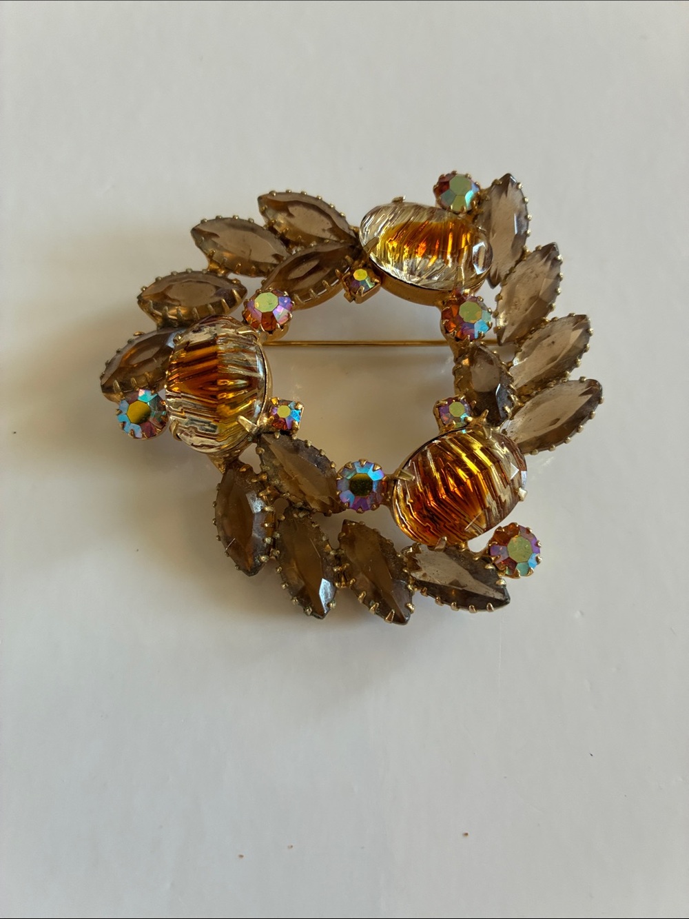 Vintage Possible Juliana Amber Crystal Wreath Brooch - Women Jewelry